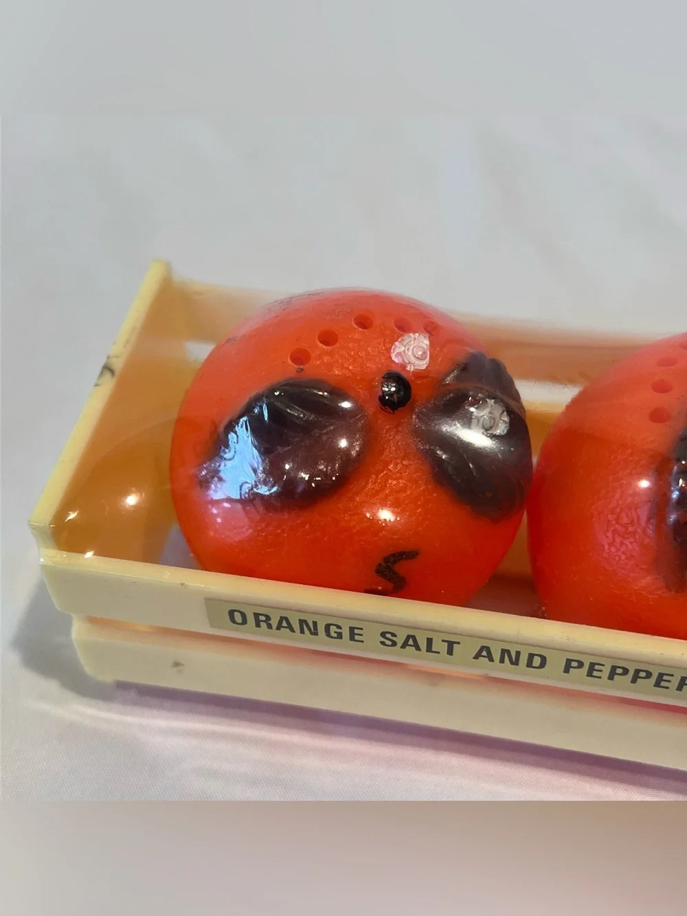 Vintage Orange Salt & Pepper Shakers in Crate Retro Kitchen Decor